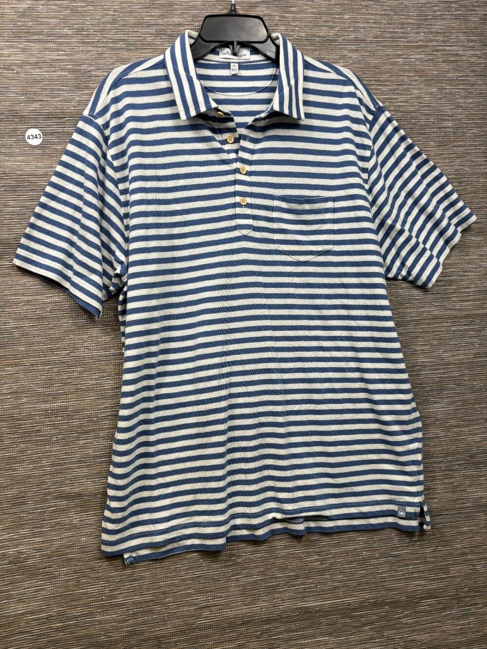 Peter Millar Organic Cotton Polo Shirt Mens XL Blue White Striped Short Sleeve